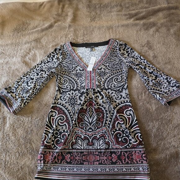 White House Black Market Paisley Tunic Top XS NWT V-Neck Long Sleeve - Picture 14 of 16